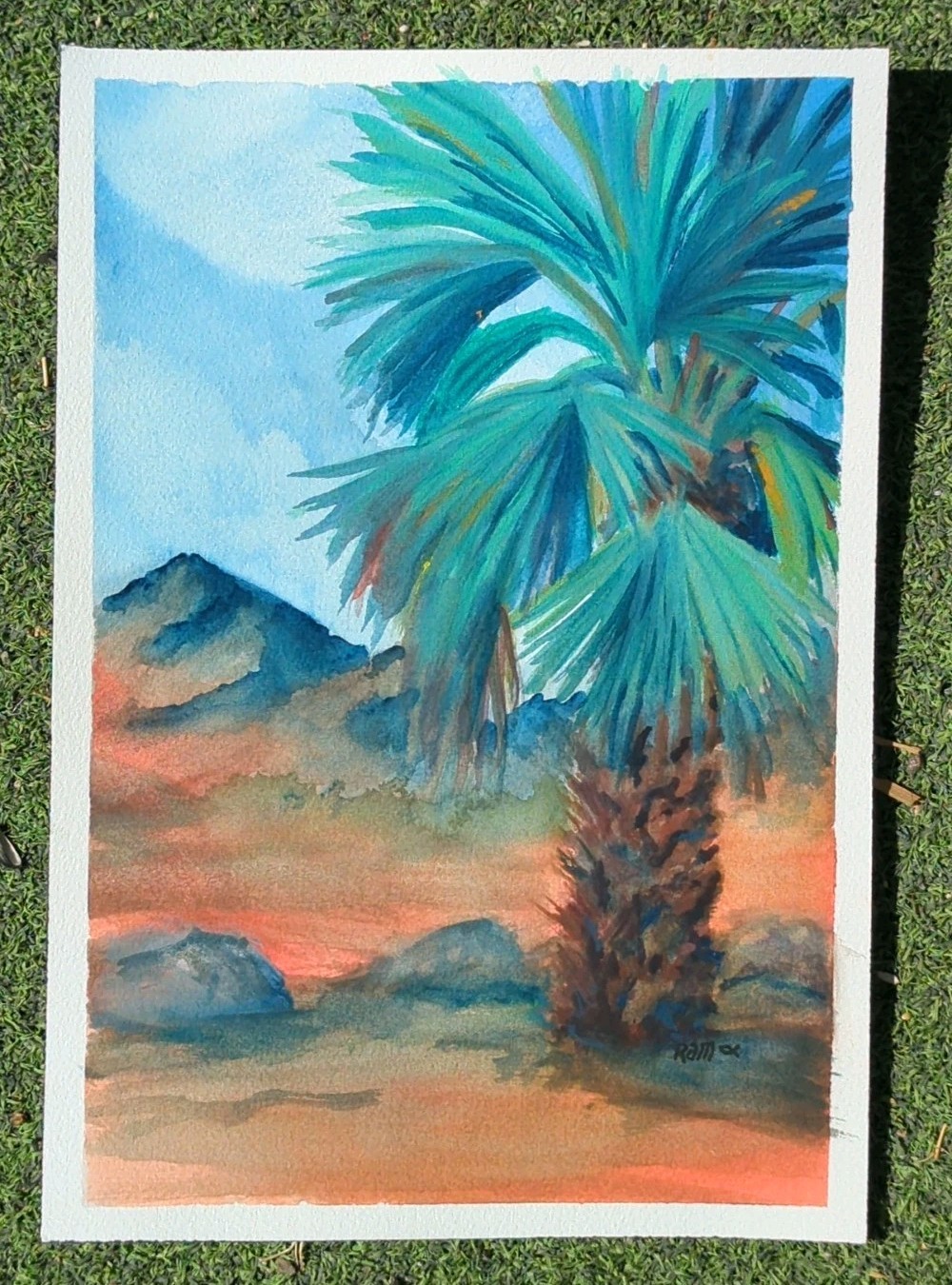 Lone Palm Desert Gouache Watercolor RAMfish Artist 7X10 Shields Date Farm Indio