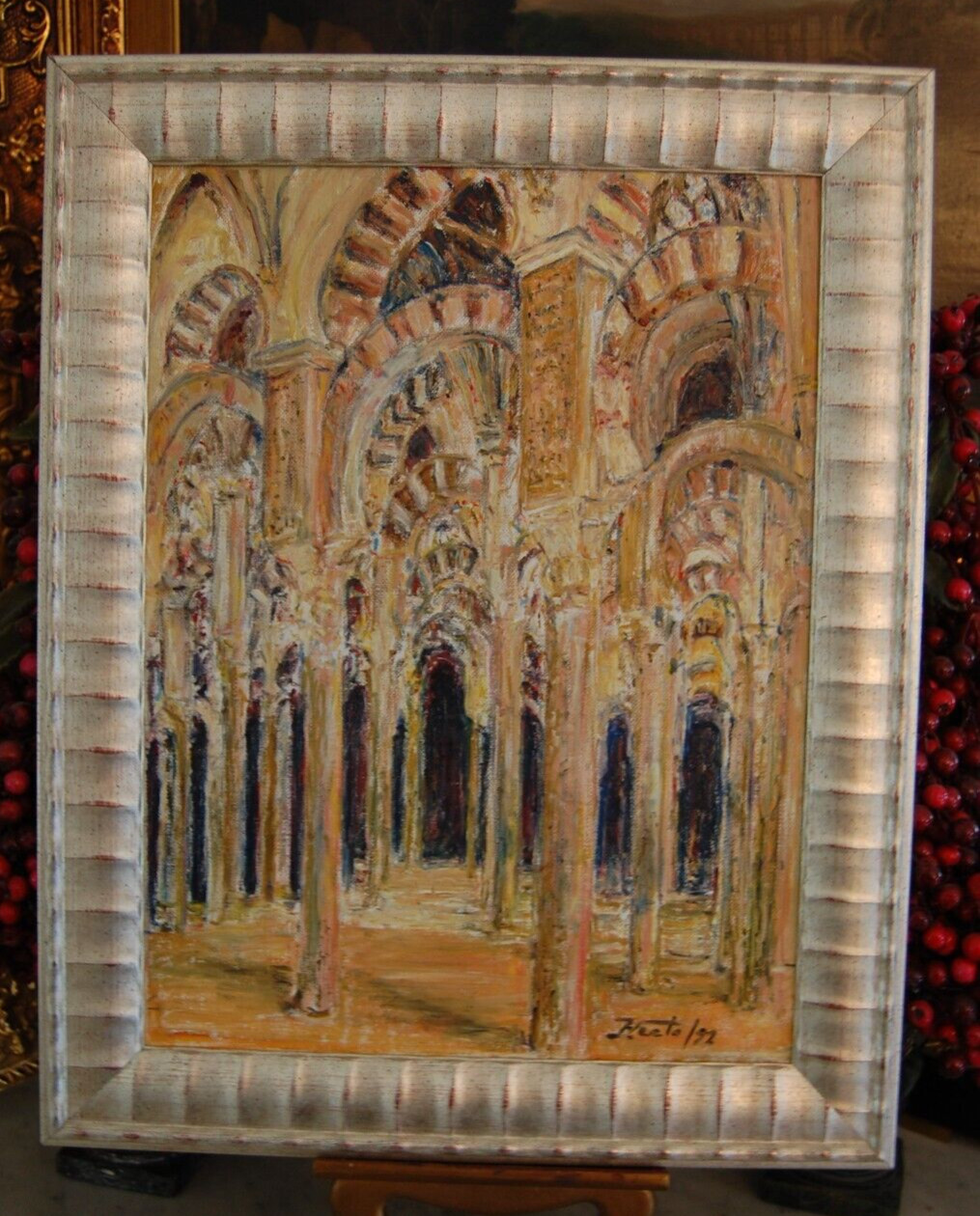 FRAMED ORIGINAL OIL ARCHES CORDOBA MOSQUE, SPAIN VIEW III ARTIST: HECTO VIDAL