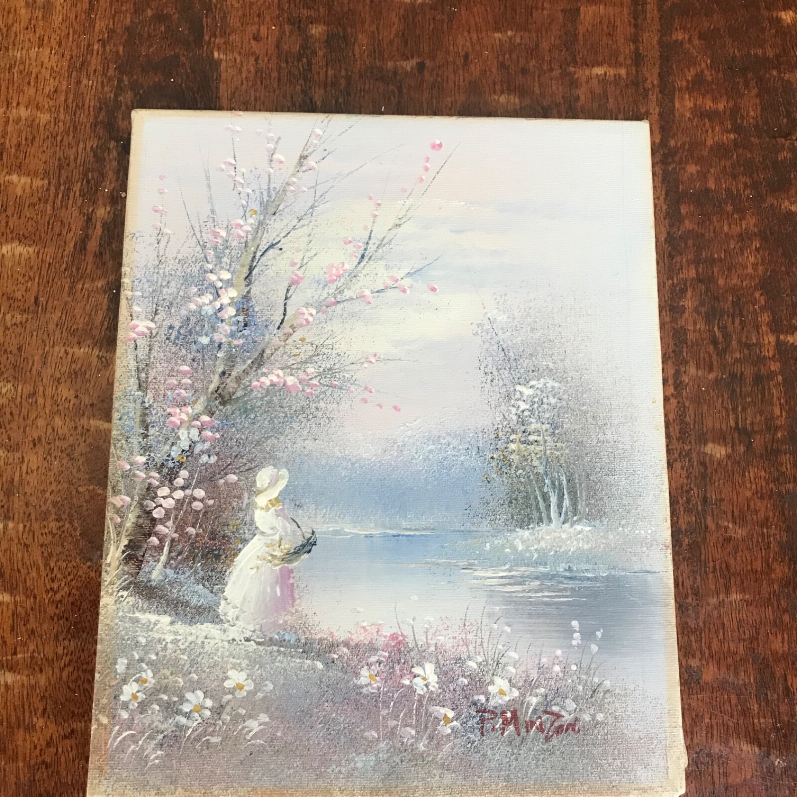 P. Minton Original Impressionist Oil Painting On Canvas Signed Vintage