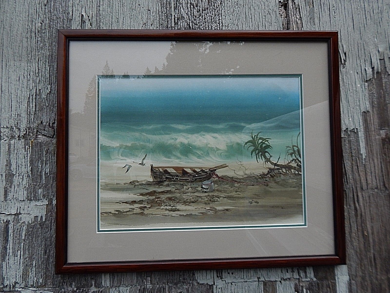Crashing Ocean Waves, Original Beachfront Watercolor painting, By Vaughan. Mint.