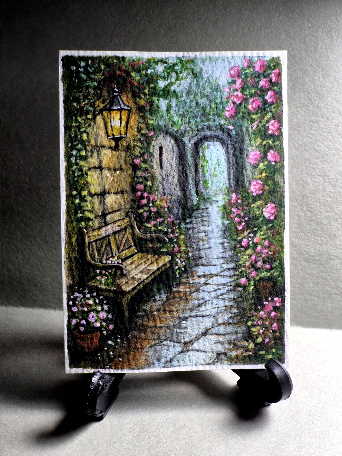 ACEO Original, garden landscape, floral, watercolor, Andrea Salgado