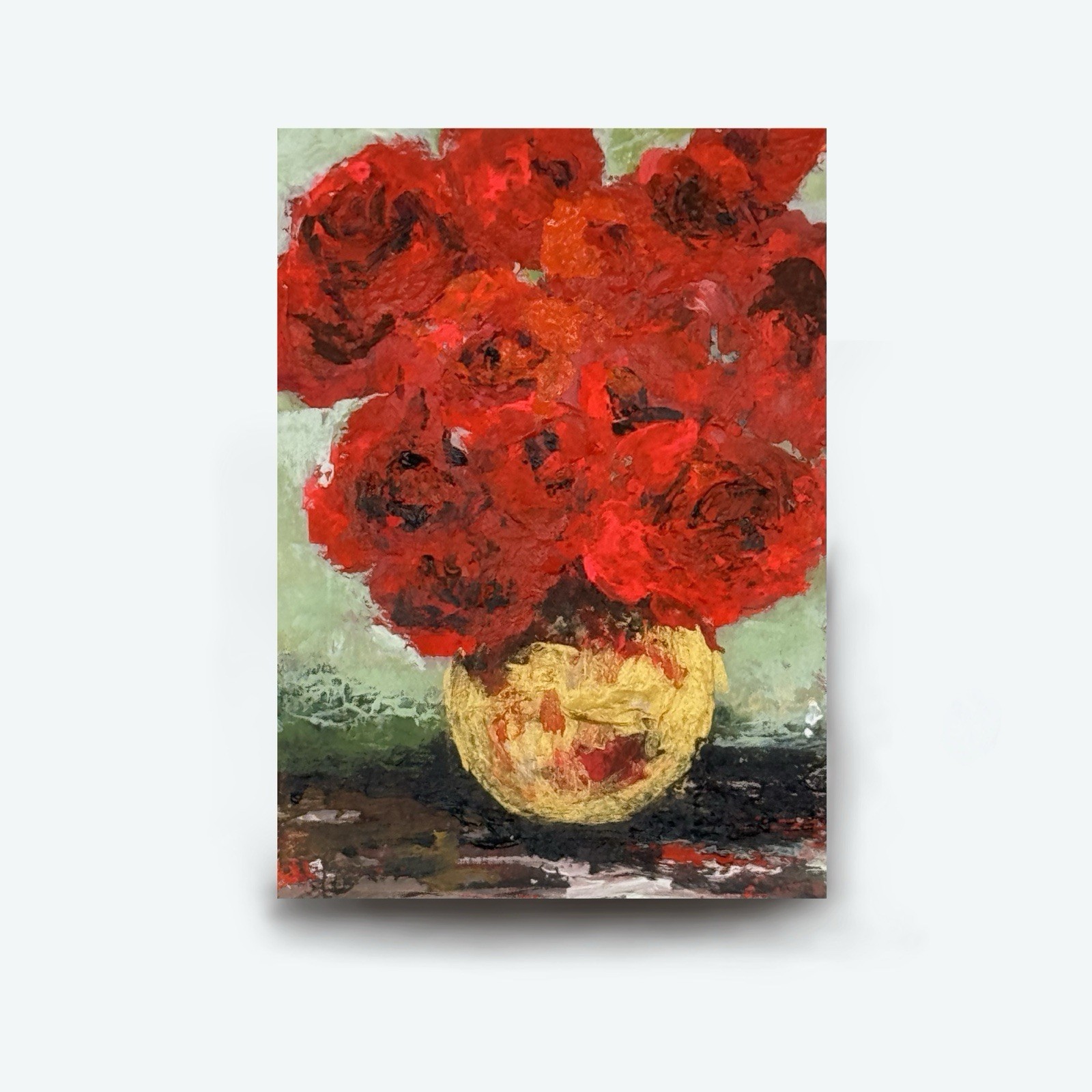 Original ACEO Painting Acrylic Red Flowers Roses Valentines Gift Miniature Art