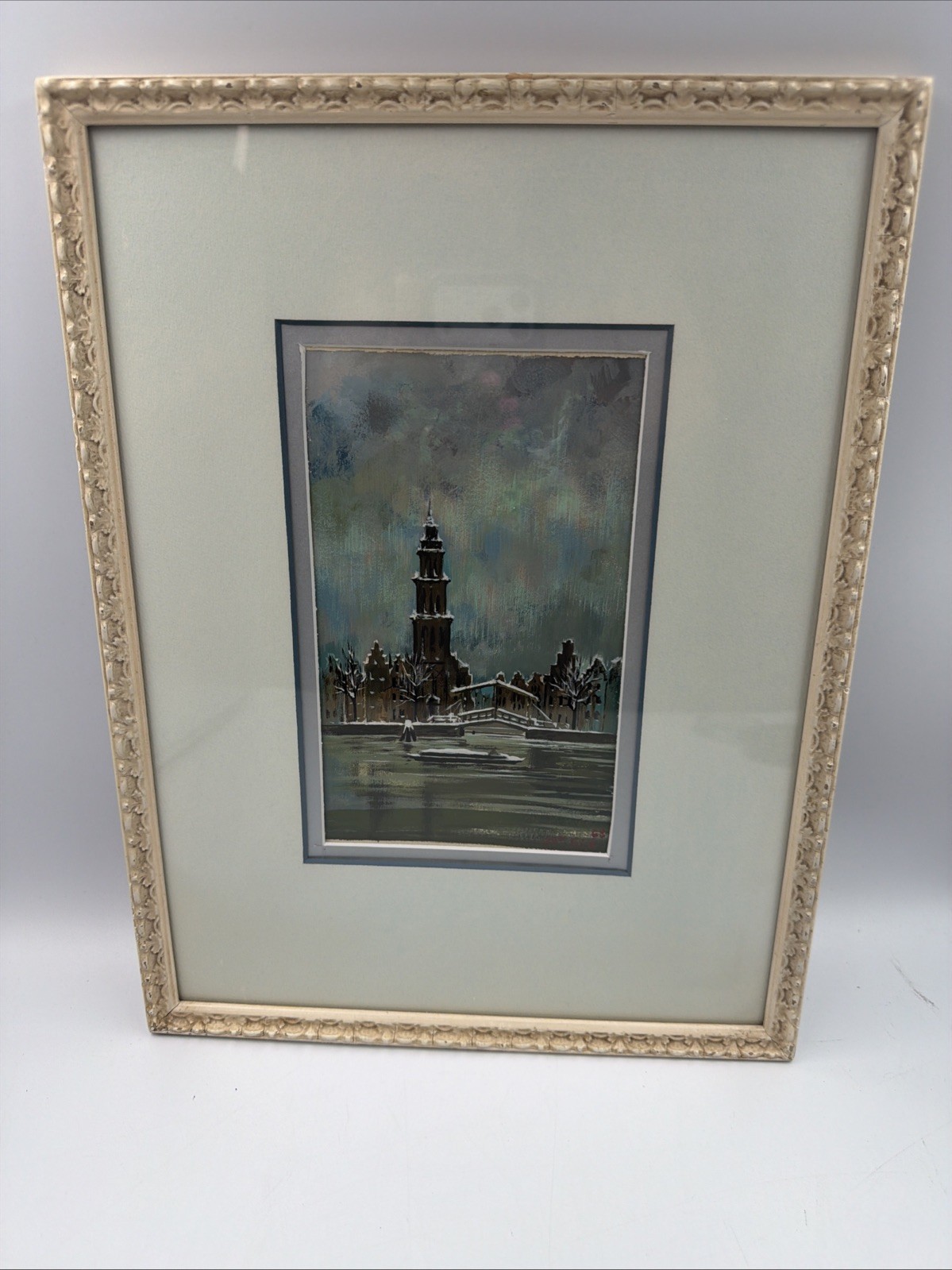 Original Ger Van Elk Painting Amsterdam Netherlands In The Winter Signed 68