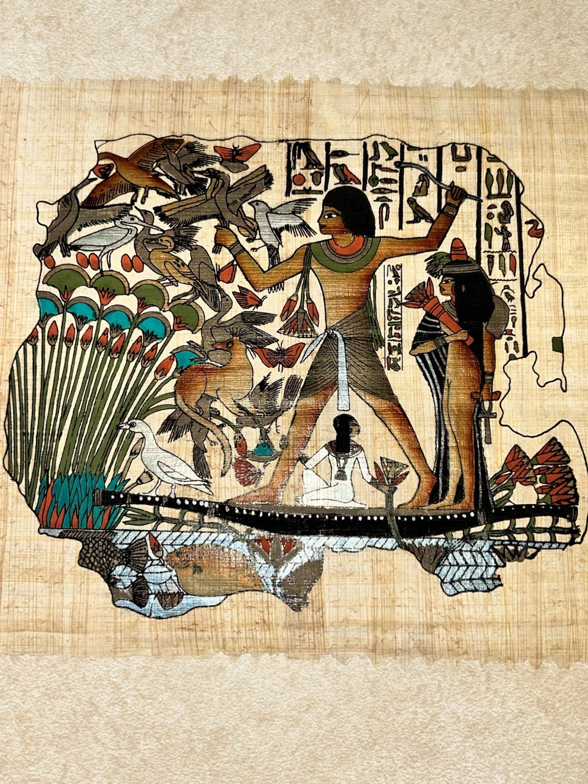 Painting On Papyrus Egyptian Hunting Scene 12 1/2” X 8”
