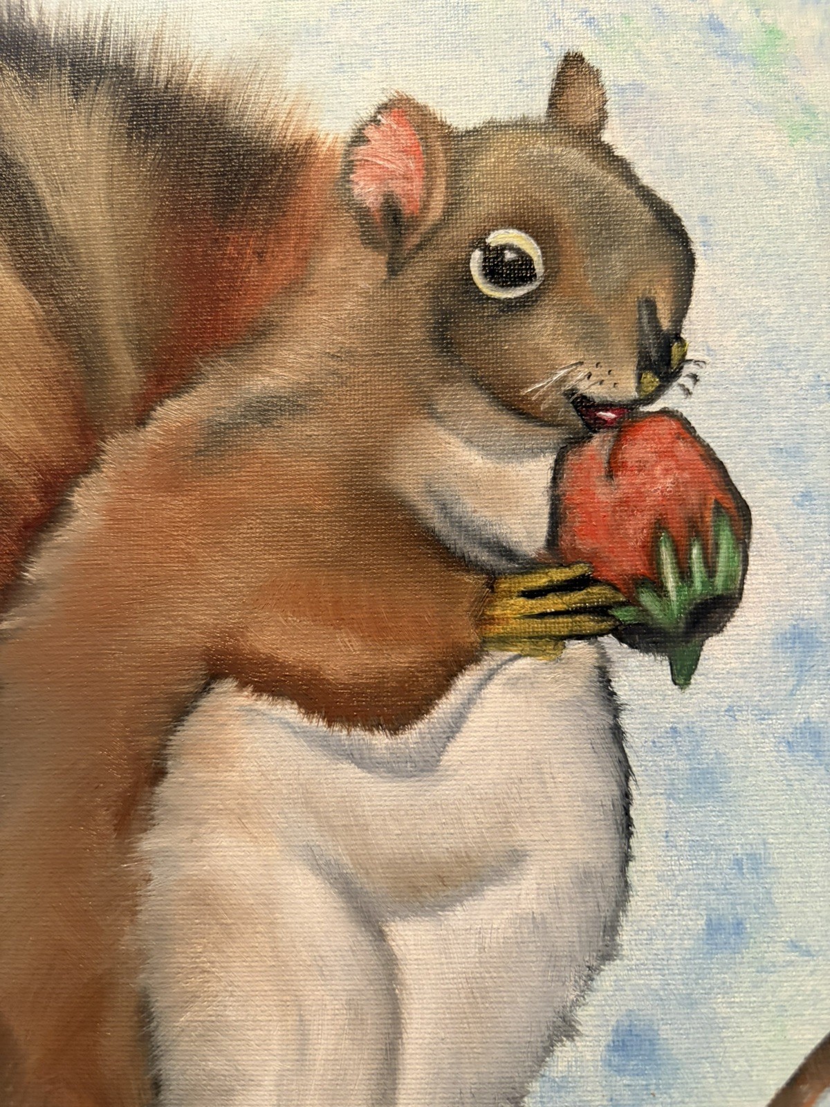 Original oil painting art on canvas 11 x 14 in portrait cute squirrel-free ship