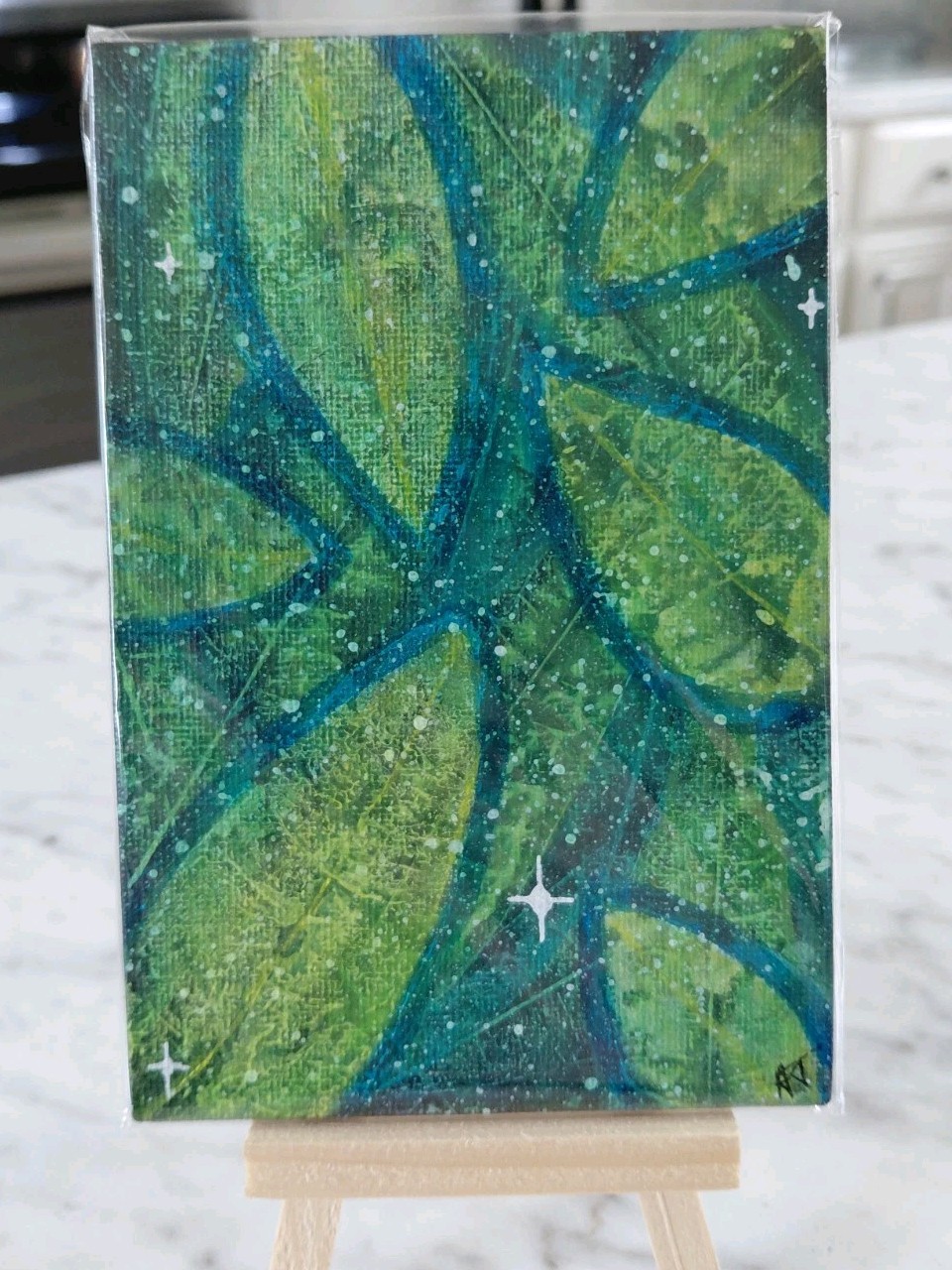 Original Acrylic Painting 4×6 Canvas Board Enchanted Leaves