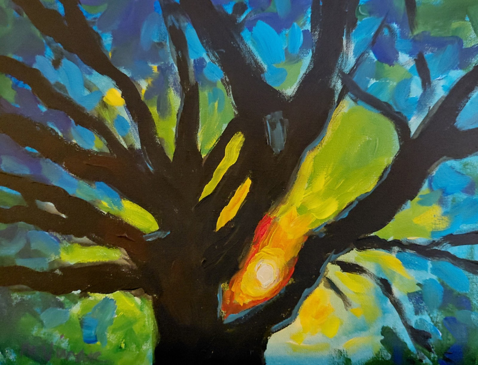 MONA VIVAR Original 11×14 Colorful Oak Tree Abstract Expressionism Art Painting