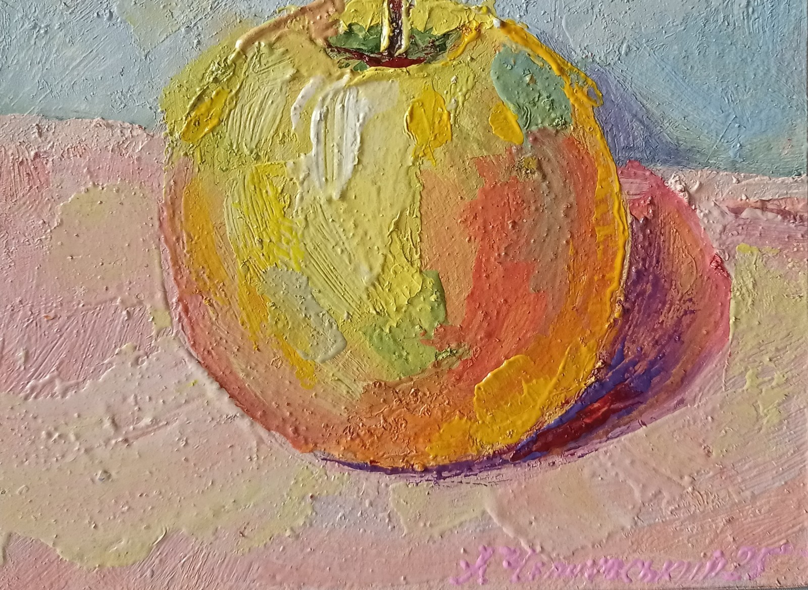 Apple Impasto Painting Original Art Impression Oil Painting 6 x 6 in