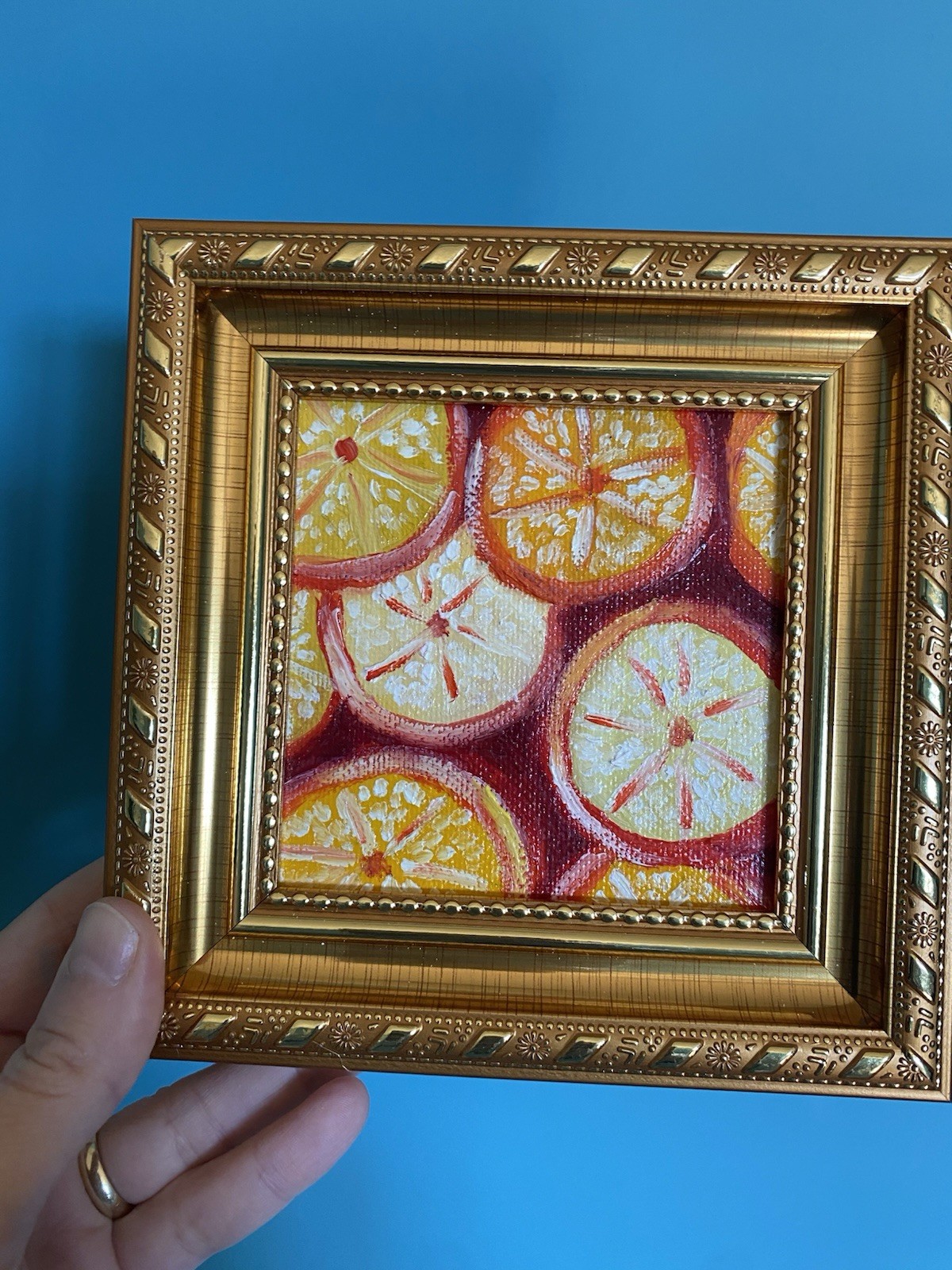 Oranges Citrus Fruits Original Oil Painting On Canvas Panel,4/4 Framed