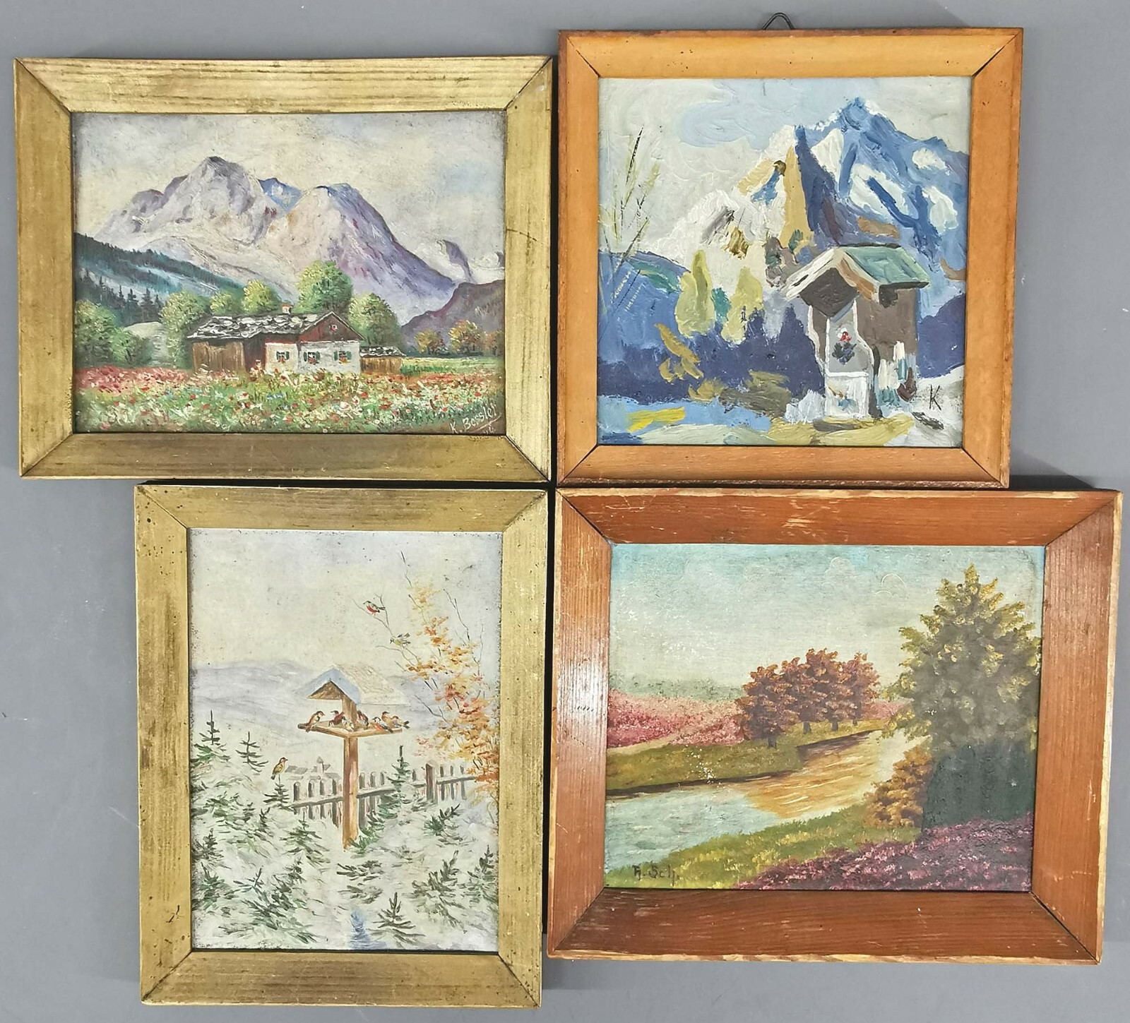 9160064-d Convolute 4 Small Painting ca.8 11/16×7 1/2in Alpenlandschaft Heath