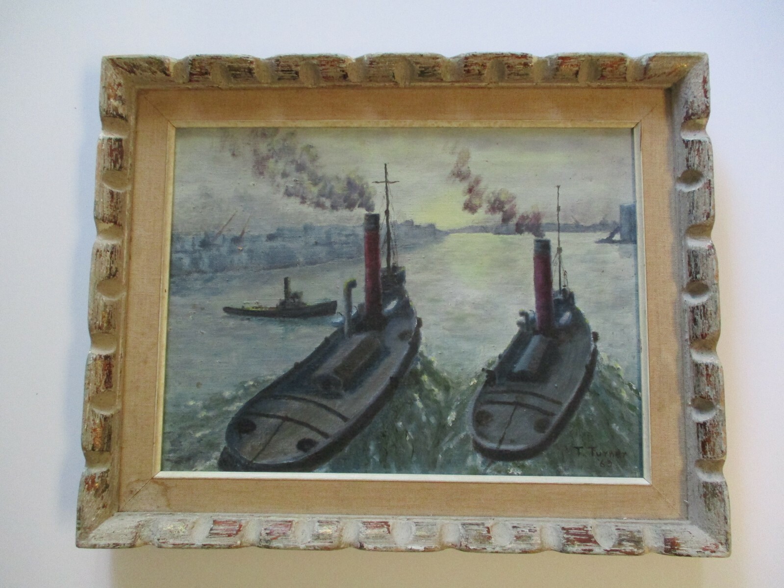VINTAGE IMPRESSIONIST PAINTING IMPRESSIONISM INDUSTRIAL BOAT SHIP NAUTICAL PORT