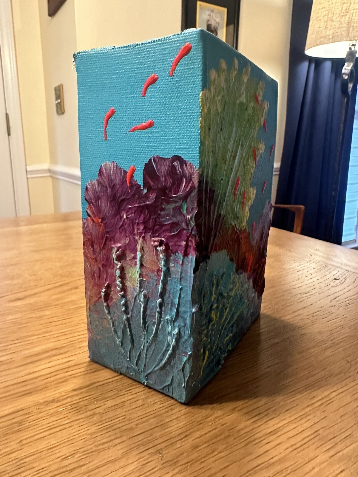Small 4×6 Cube Textured Coral Painting on Canvas c. 2014
