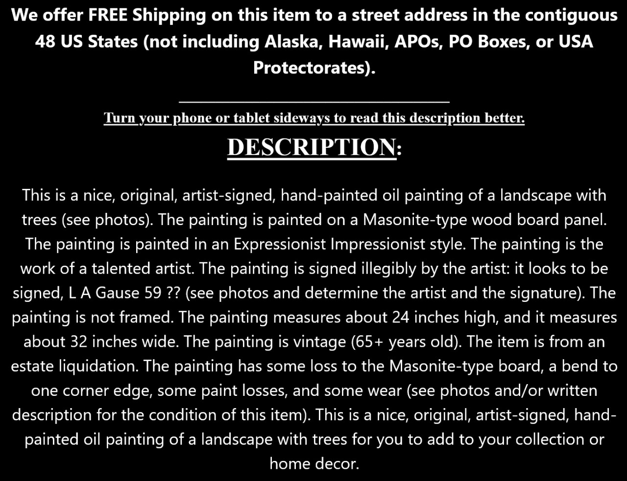 Old 1959 Expressionist Impressionist Landscape Oil Painting Trees Artist Signed
