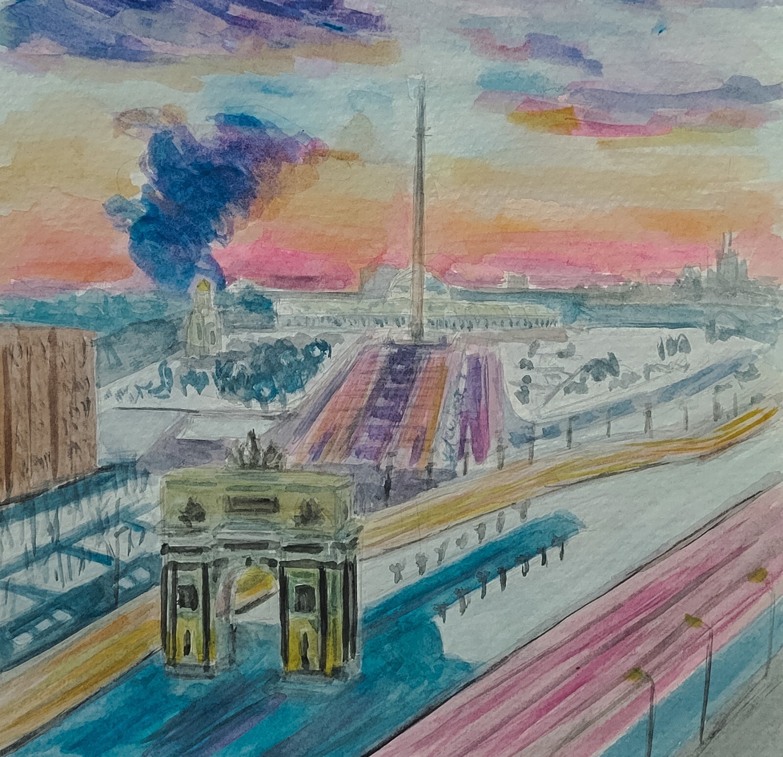 Moscow. Watercolor painting by me. 2013. 11×14 in