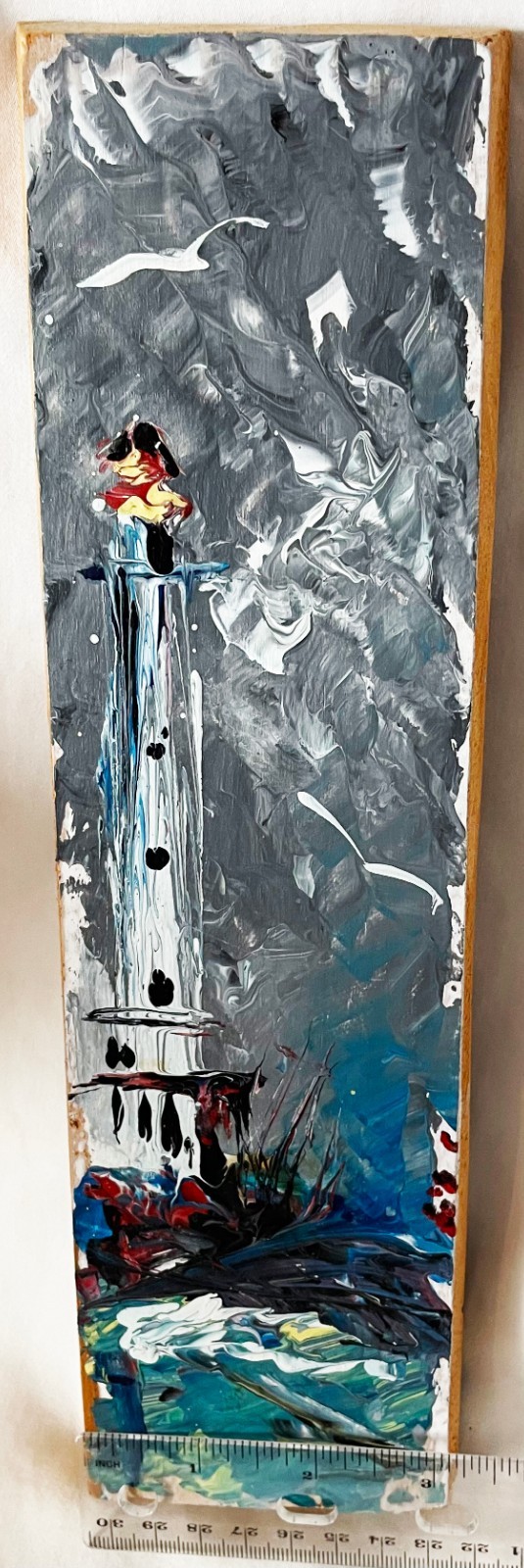 VTG Nautical Impressionism Lighthouse Painting on Board 12×3″