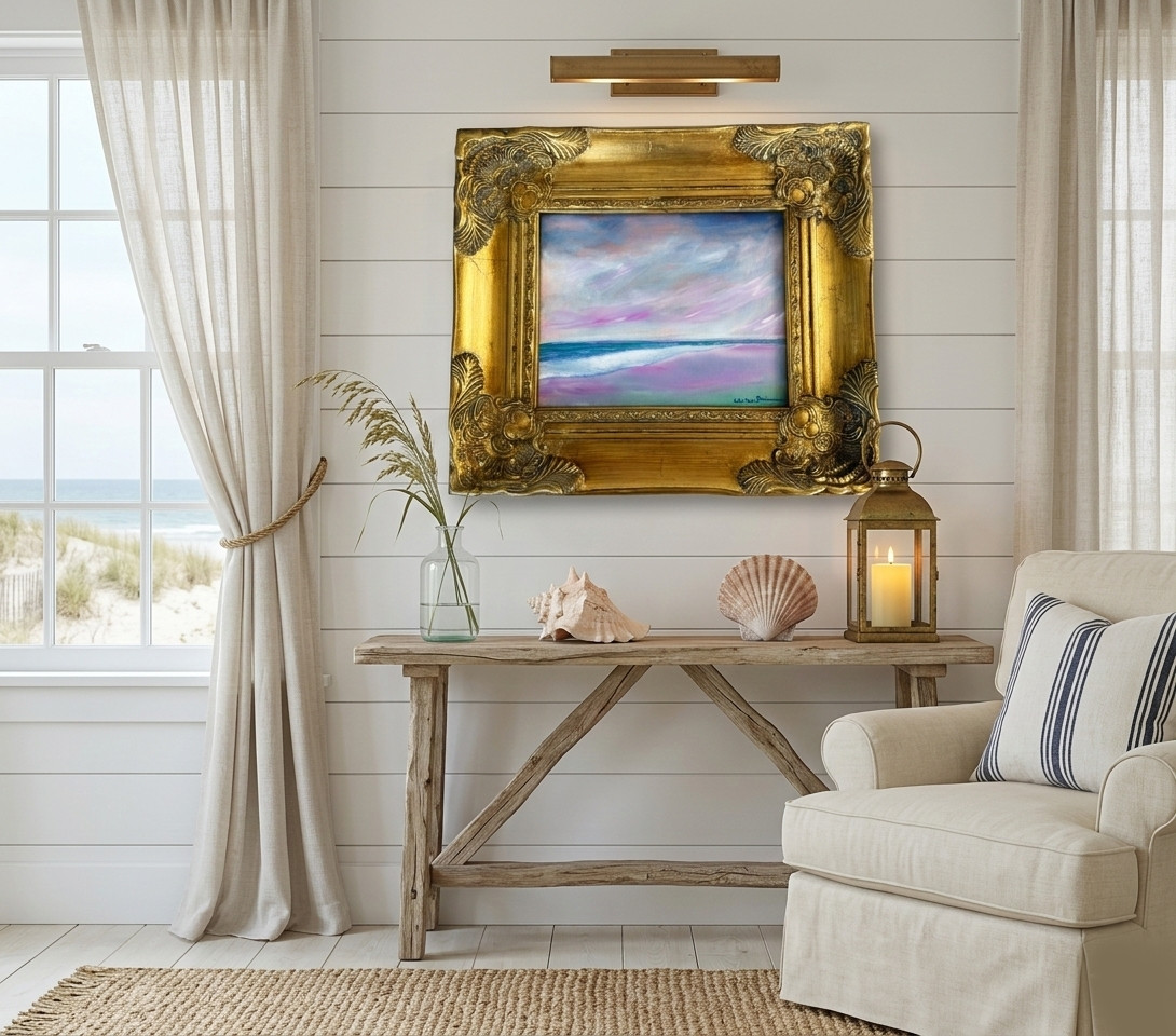Original Handmade Oil Painting 15X14 Gilt Heavy Frame Seascape Impressionism NEW