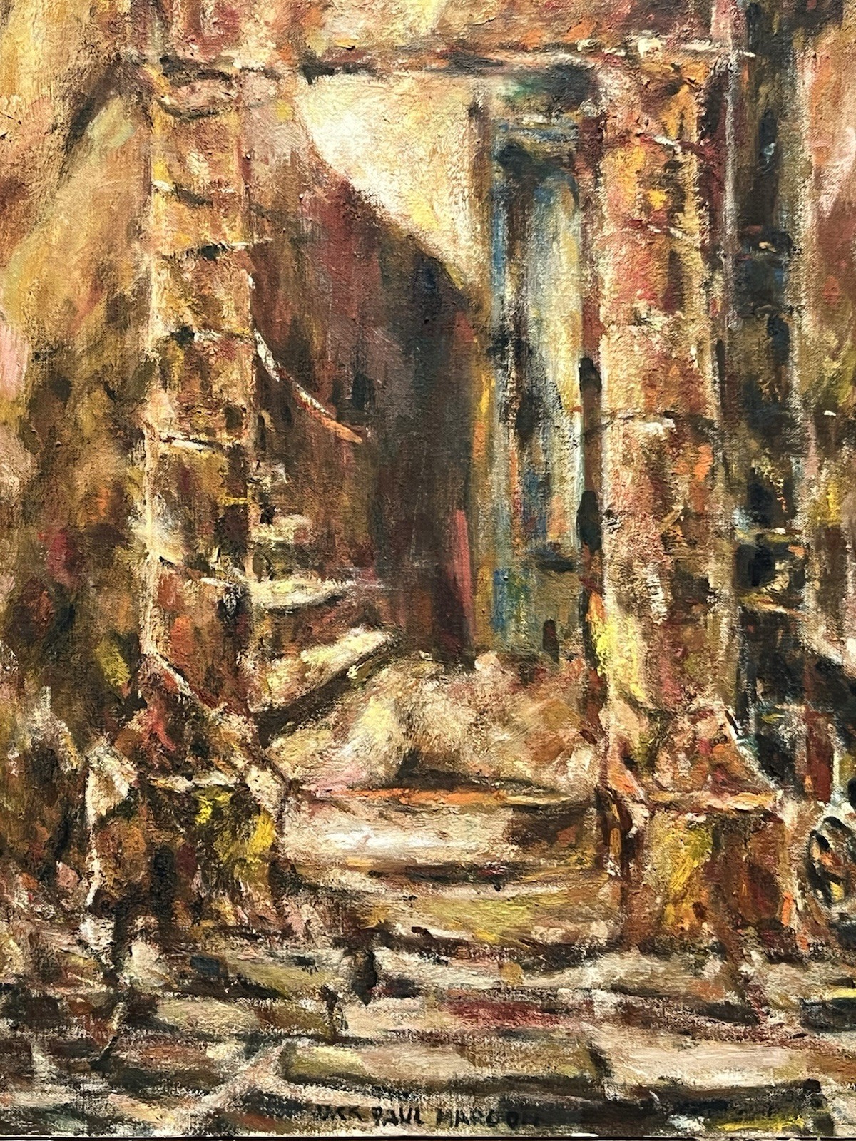 60s 70s Expressionism Oil Painting Architecture Glasgow Scotland Doorway Signed