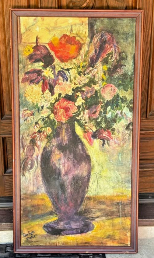 Evelyn Phillips Mid Century Modern Floral Still Life Flowers Vase Oil Painting