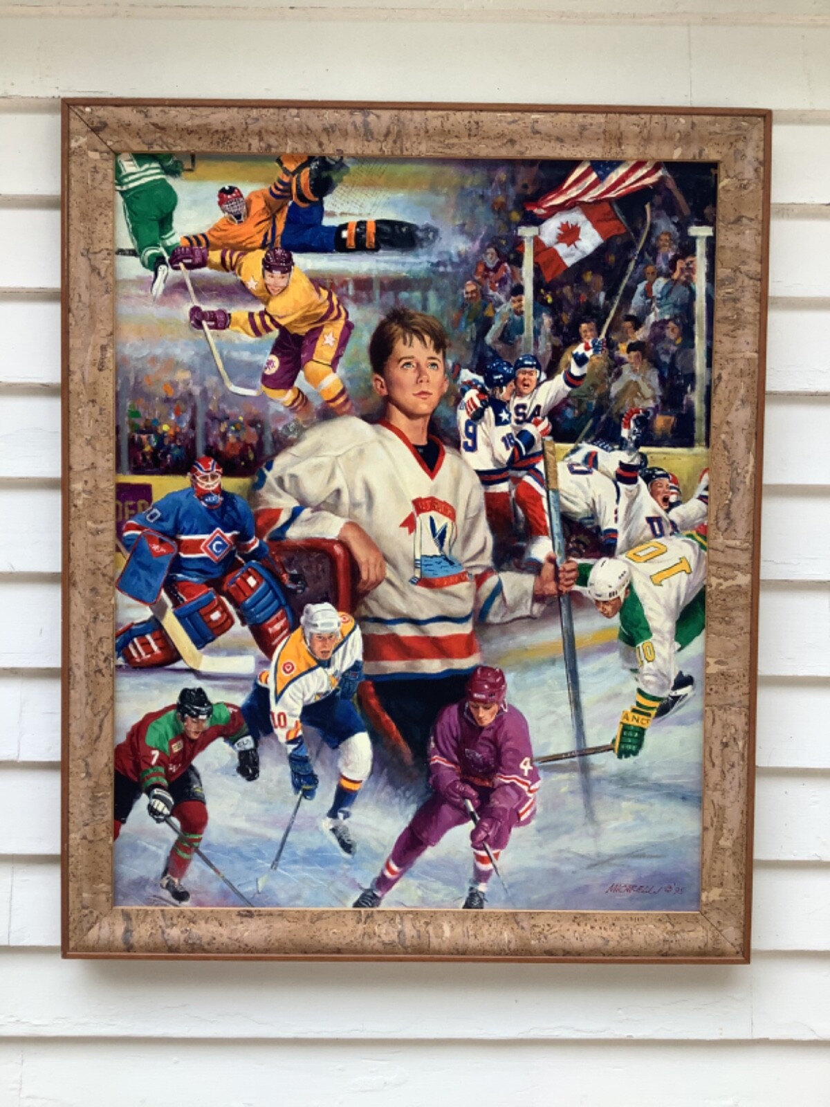 Large Original Clemente Micarelli 1929-2008 Hockey Oil Painting 26″x 33″
