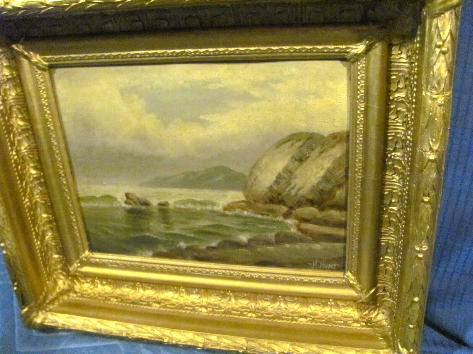 Antique Oil Painting Maine Rocky Coastline c.1890
