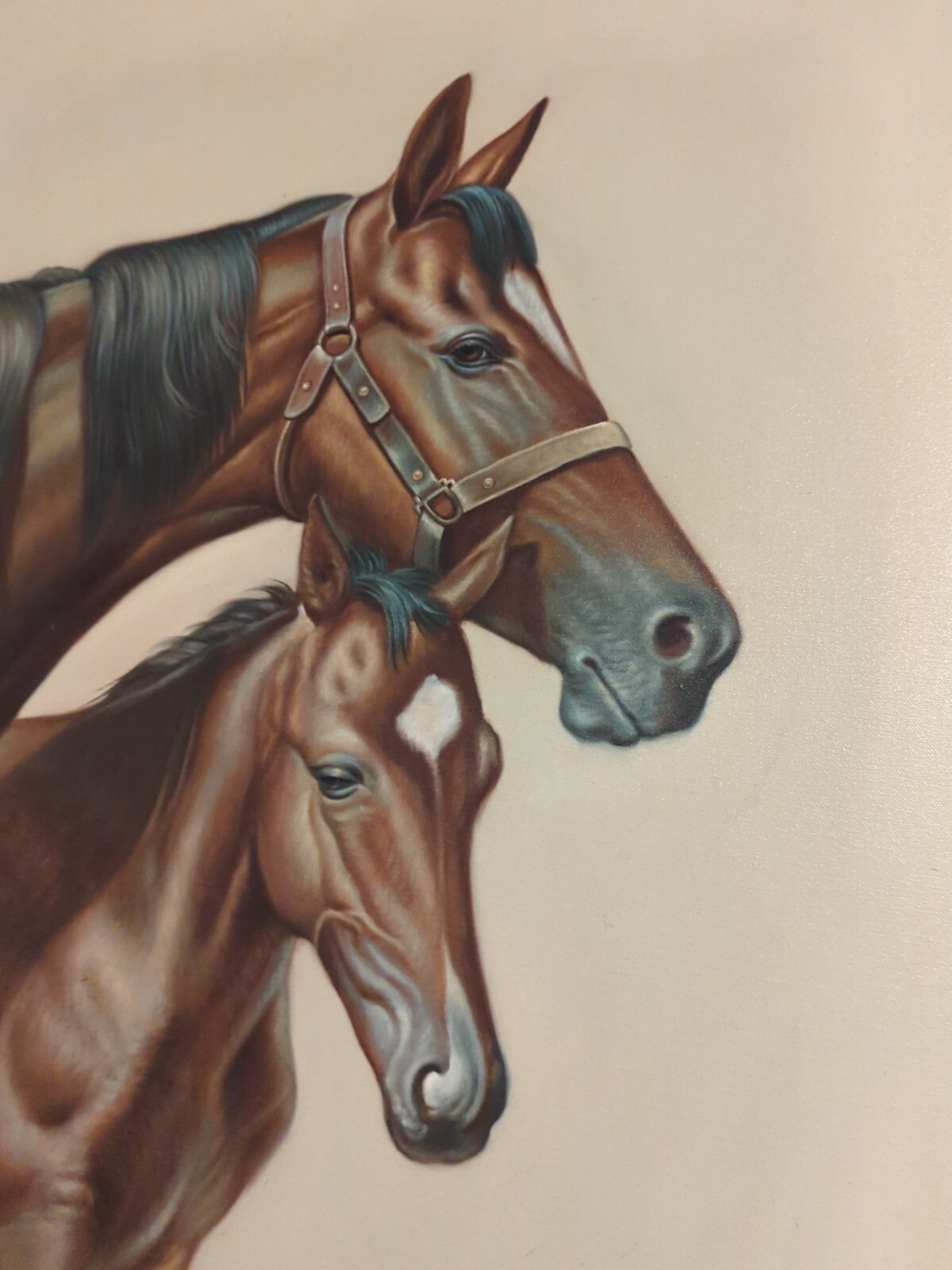 Rare Signed RON BALABAN Double Horse ORIGINAL OIL On CANVAS 32 X 38″ WOOD FRAMED