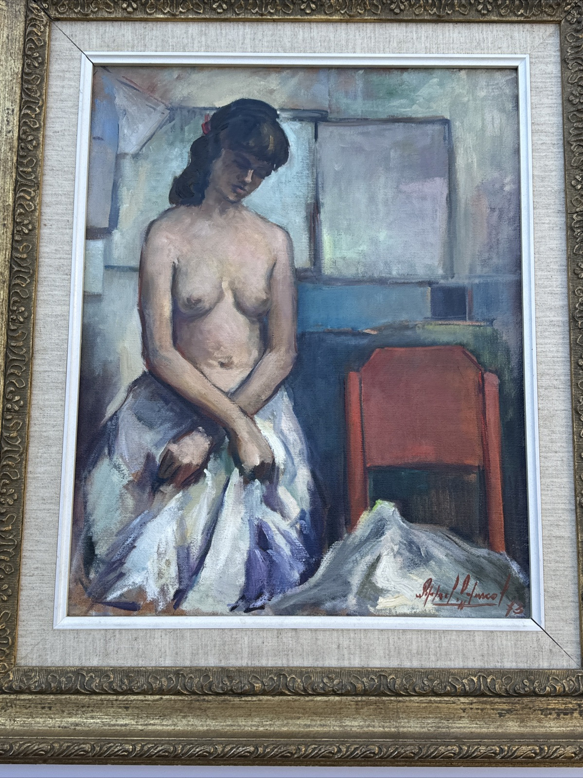 VINTAGE PORTRAIT PAINTING PRETTY WOMAN Women LISTED FAMOUS MID CENTURY MODERNISM