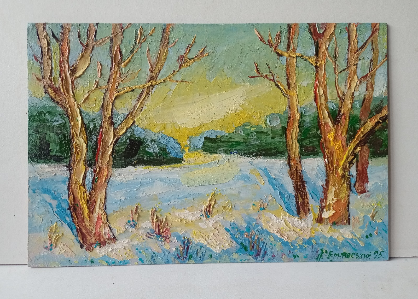 Winter Impasto Painting Original Art Impression Oil Painting 7.8 x 11.8 in