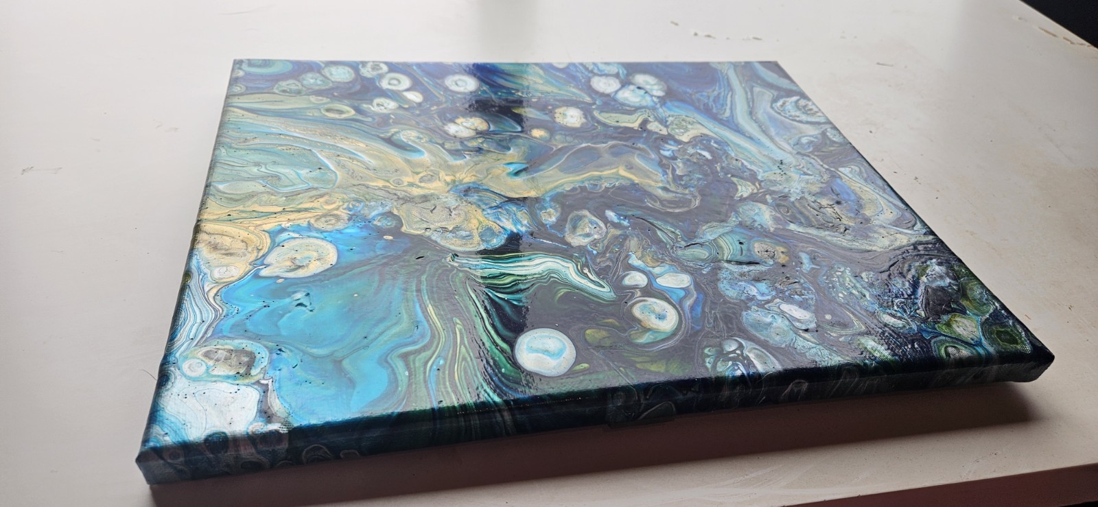 Original Abstract Acrylic Pour Painting Ocean Ripples Modern Wall Art 11×14