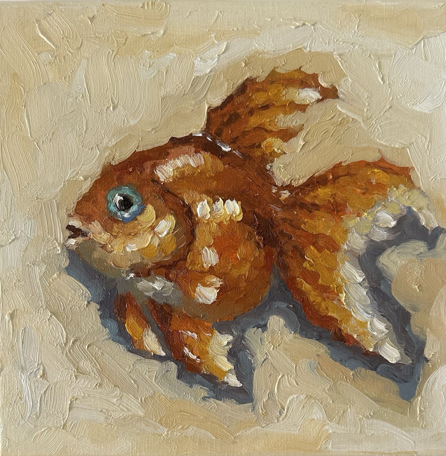 Goldfish Original Oil Painting On Canvas Signed Art Wall Decor