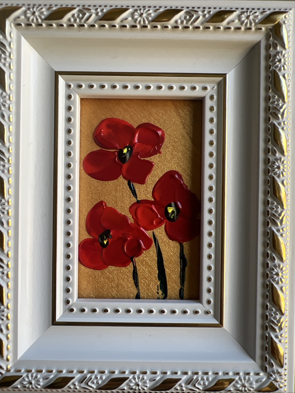 Red Poppies flowers, original,miniature Painting,small,mini, Framed,wall Art