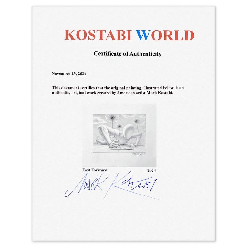 Mark Kostabi «Fast Forward» Framed Original Art Hand Signed