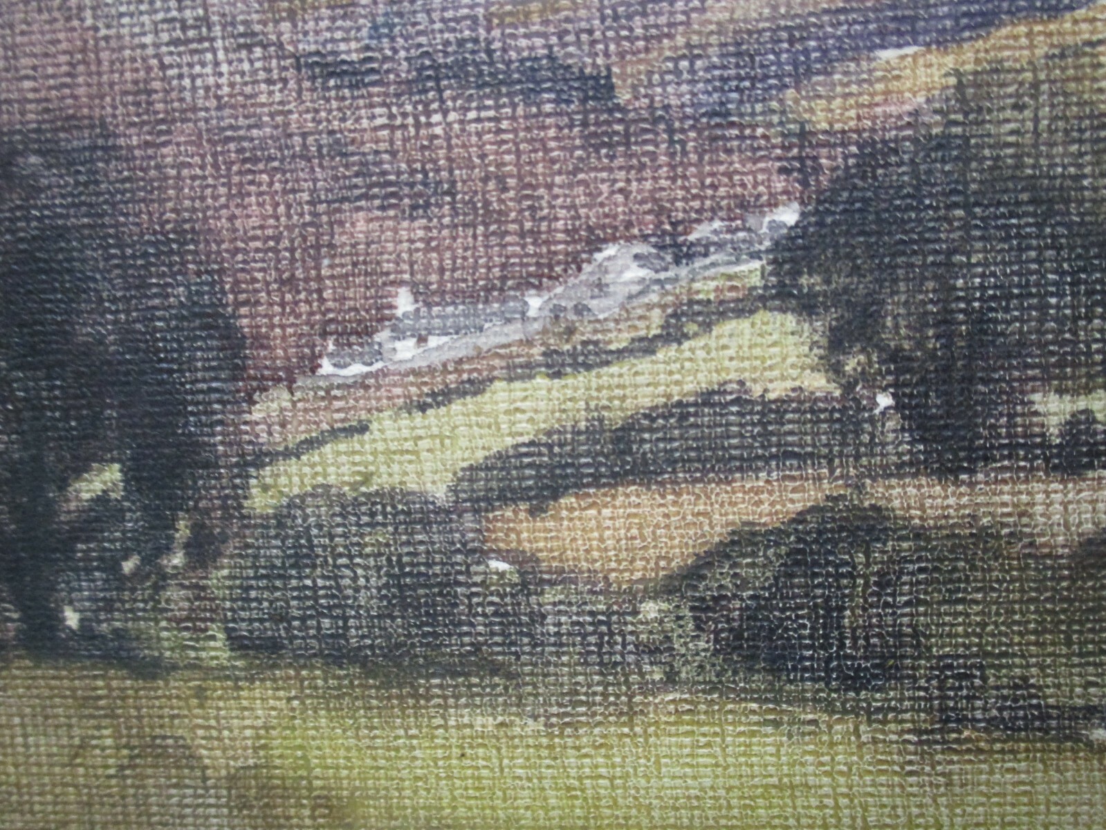 ANTIQUE VINTAGE IMPRESSIONIST LANDSCAPE PAINTING ROLLING HILLS MOUNTAIN TOWN