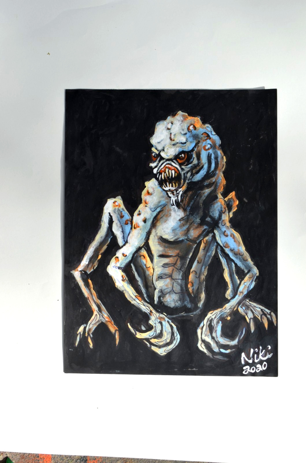 Original Acrylic Art Strange Creature Horror 8.5×11 Signed