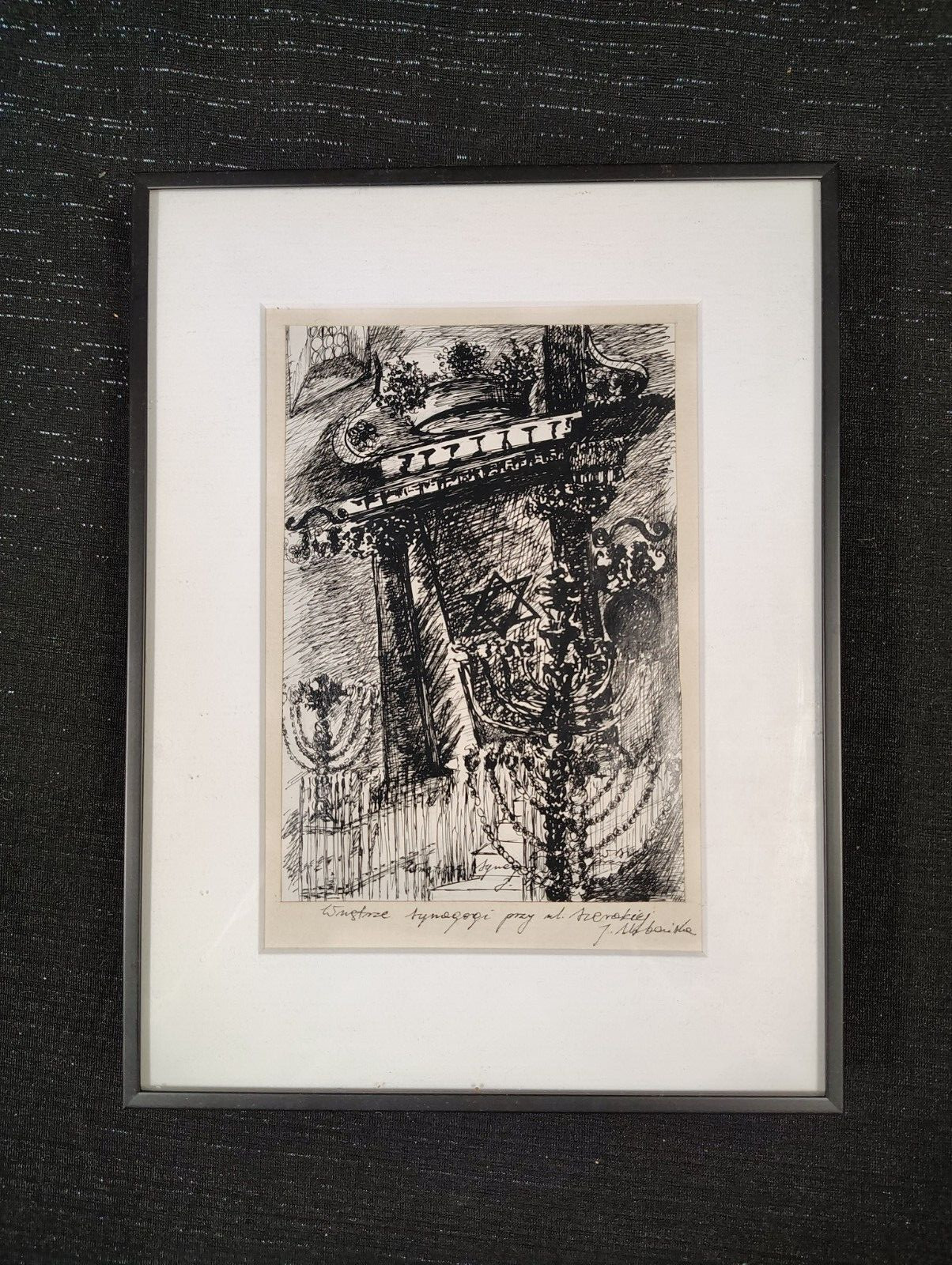 VTG Original Pen & Ink Drawing «Synagogue At Szeroka St.» Krakow Poland Torah.