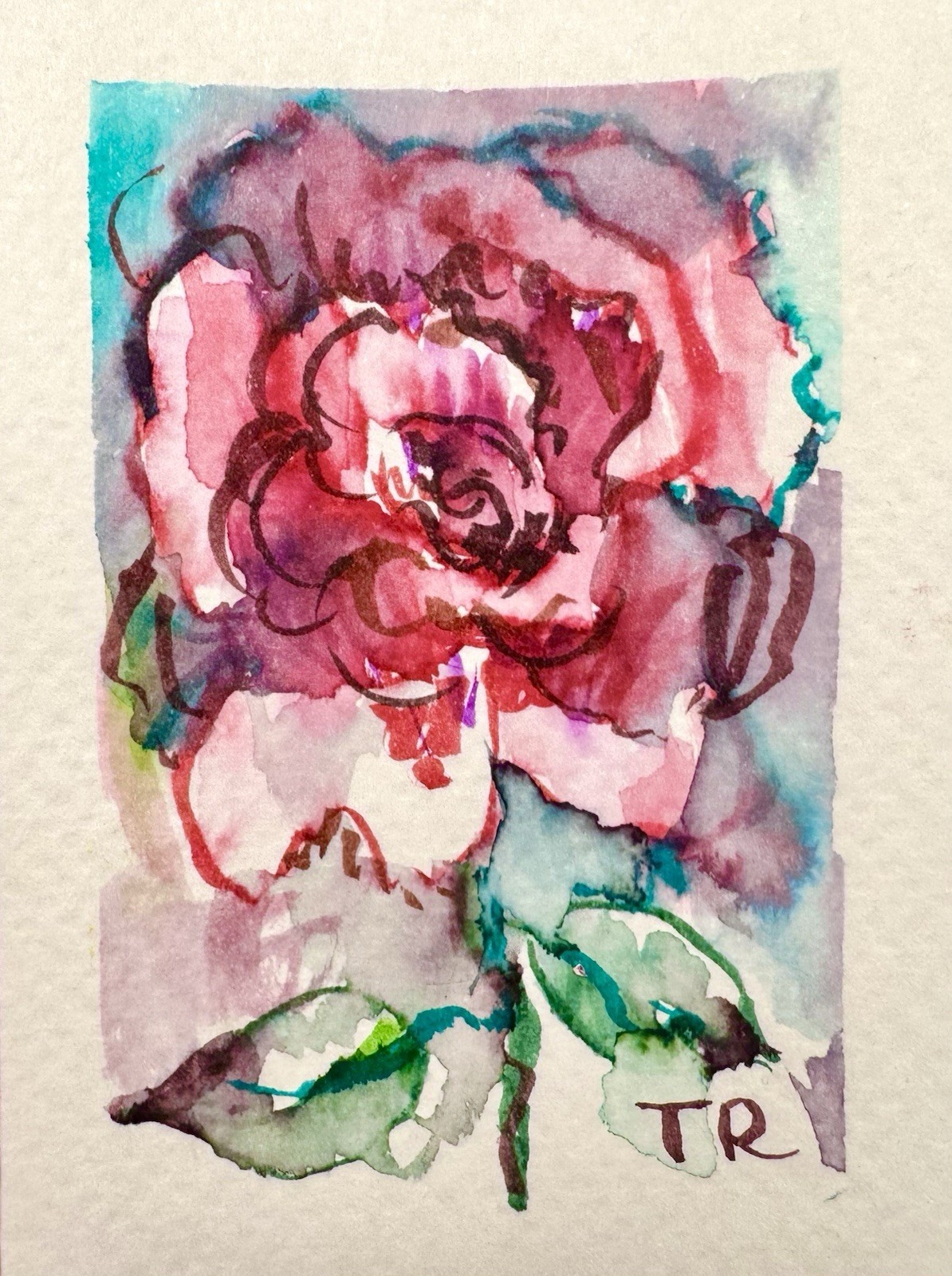 ACEO Watercolor Red Rose ORIGINAL Art ATC Painting Miniature Flower 2.5×3.5″