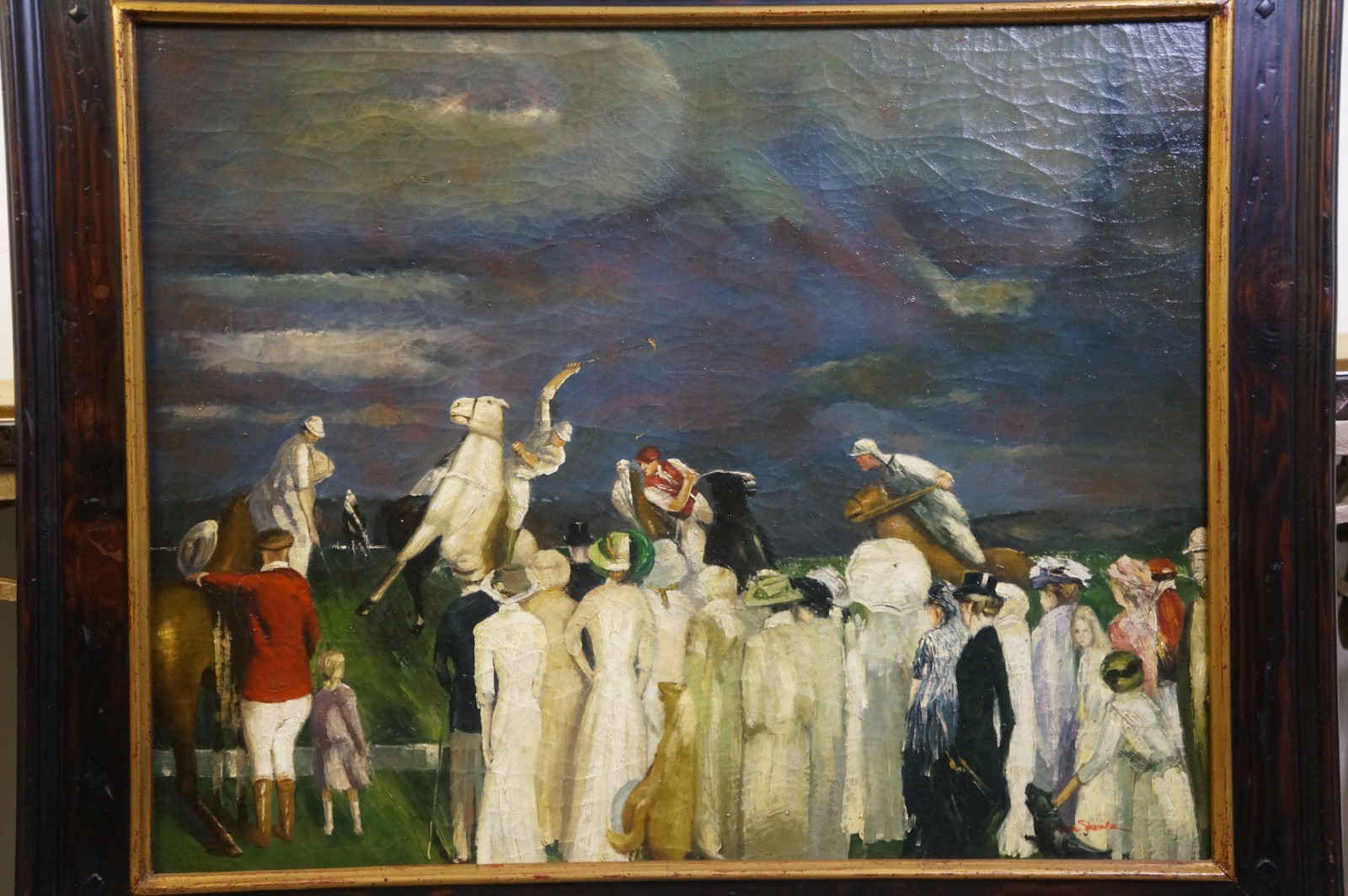 Trevor James Polo Crowds Equestrian Oil Painting After George Wesley Bellows 37″