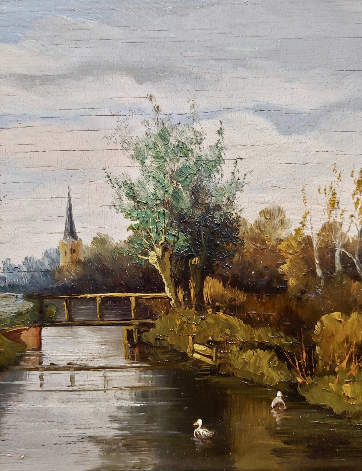 Paul Joseph Constantin Gabriel -19th century Dutch Canal landscape -Oil painting