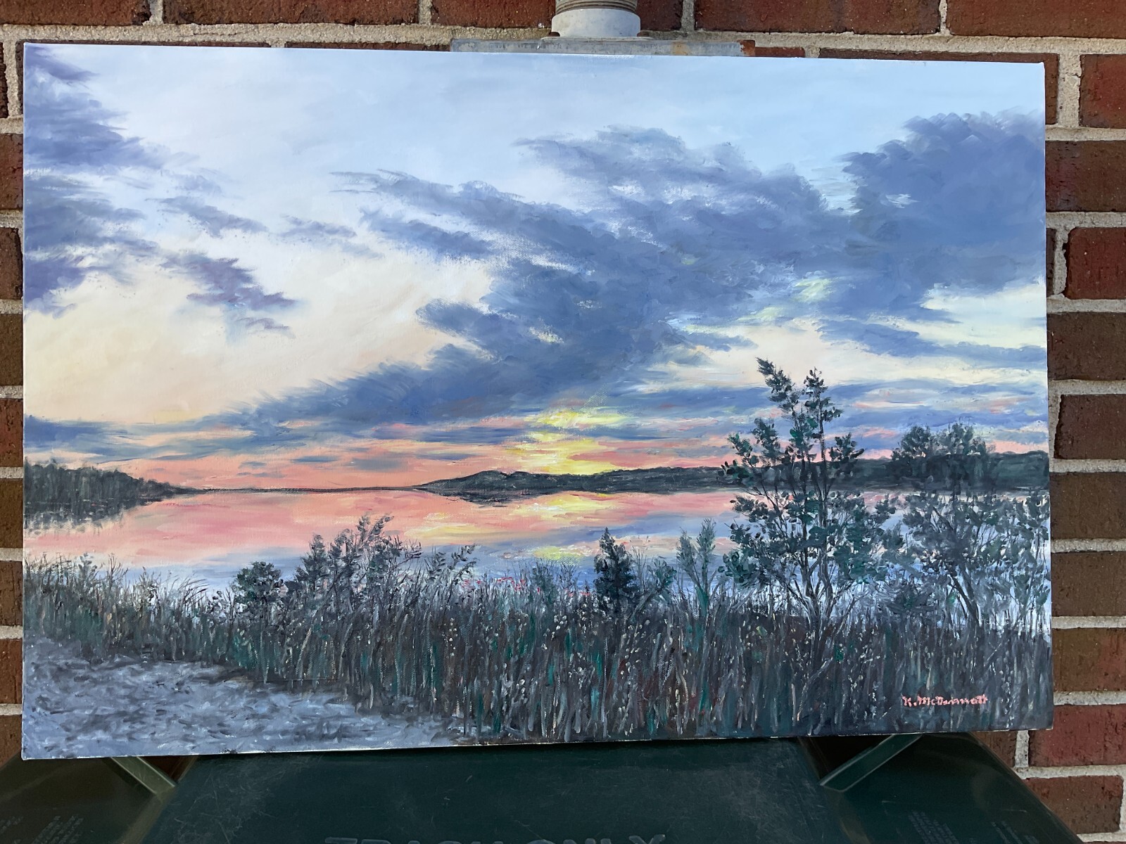 BREEZE ALONG THE RIVER original unframed 16×23 inch oil painting by K. McDermott