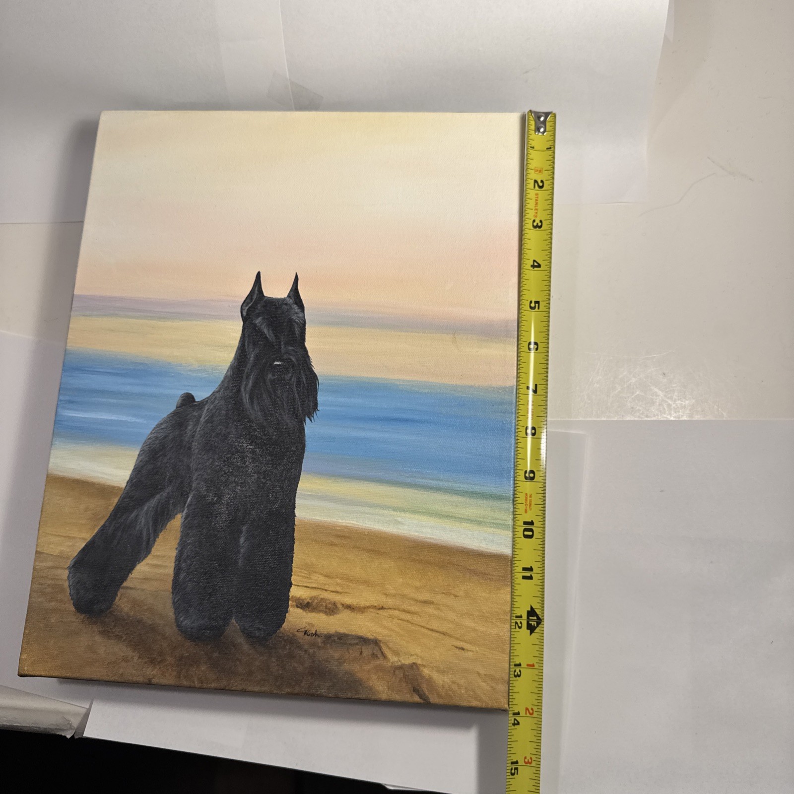 Black Miniature Schnauzer Painting by Connie Krohn 14″x11″x1.5″ Acrylic/Canvas
