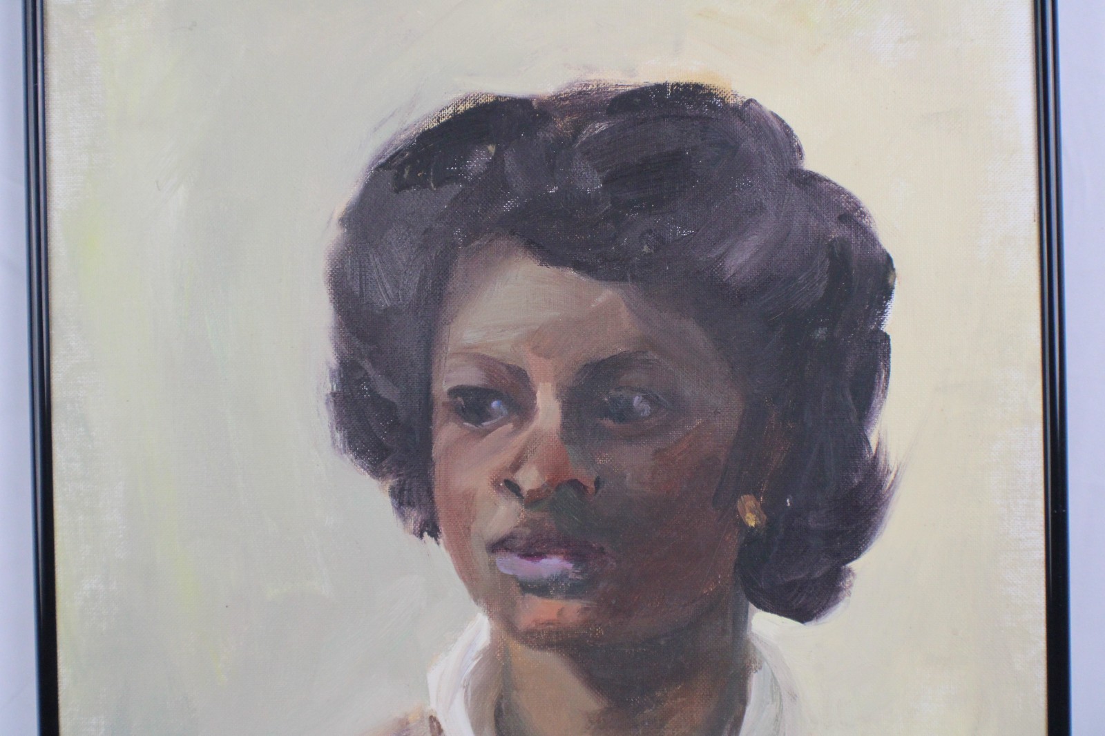Vintage Portrait Of A Young Black Lady Oil Painting Signed Dedrick