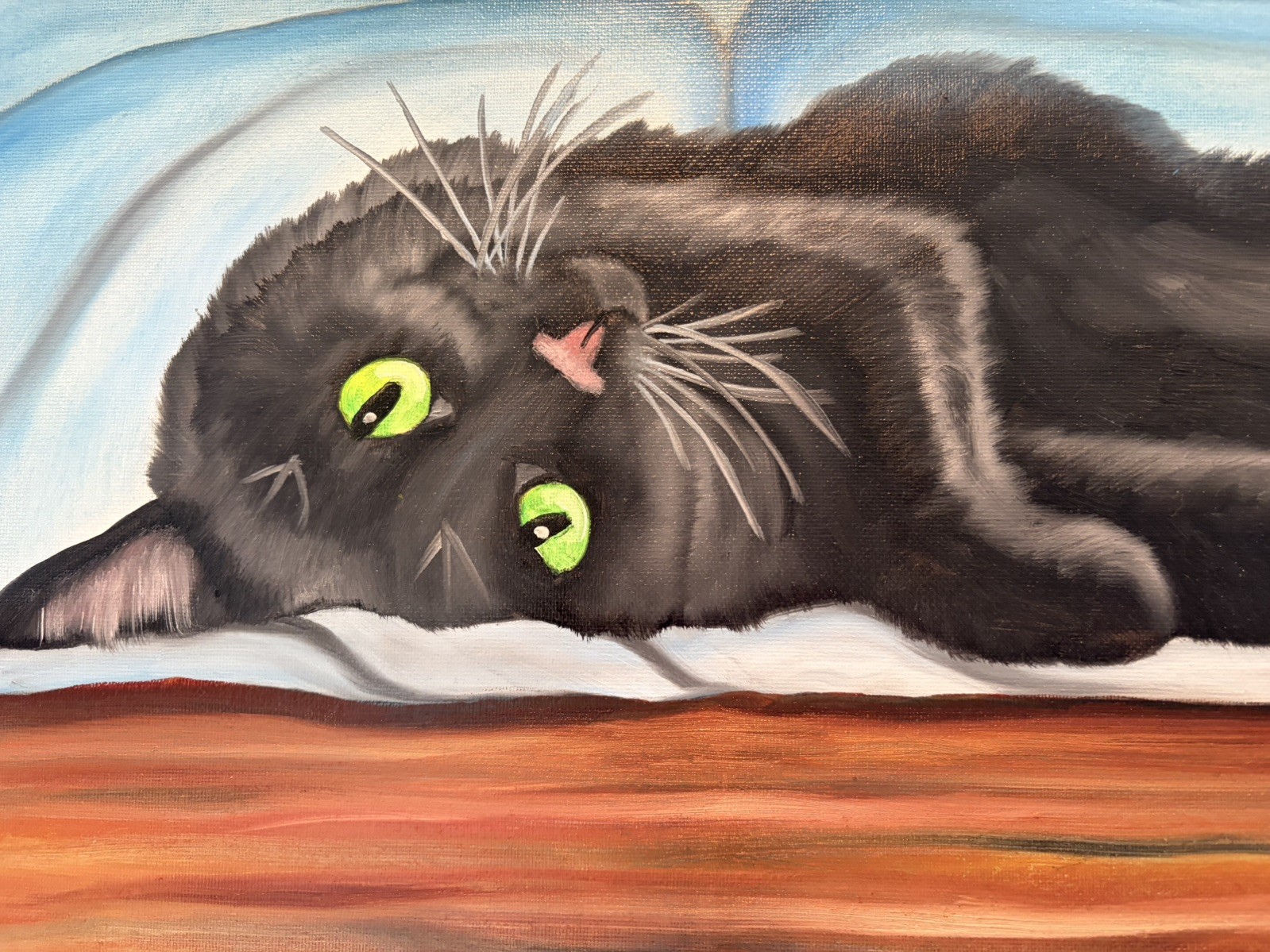 Original oil painting 11 x 14 inches beautiful colorful black cat