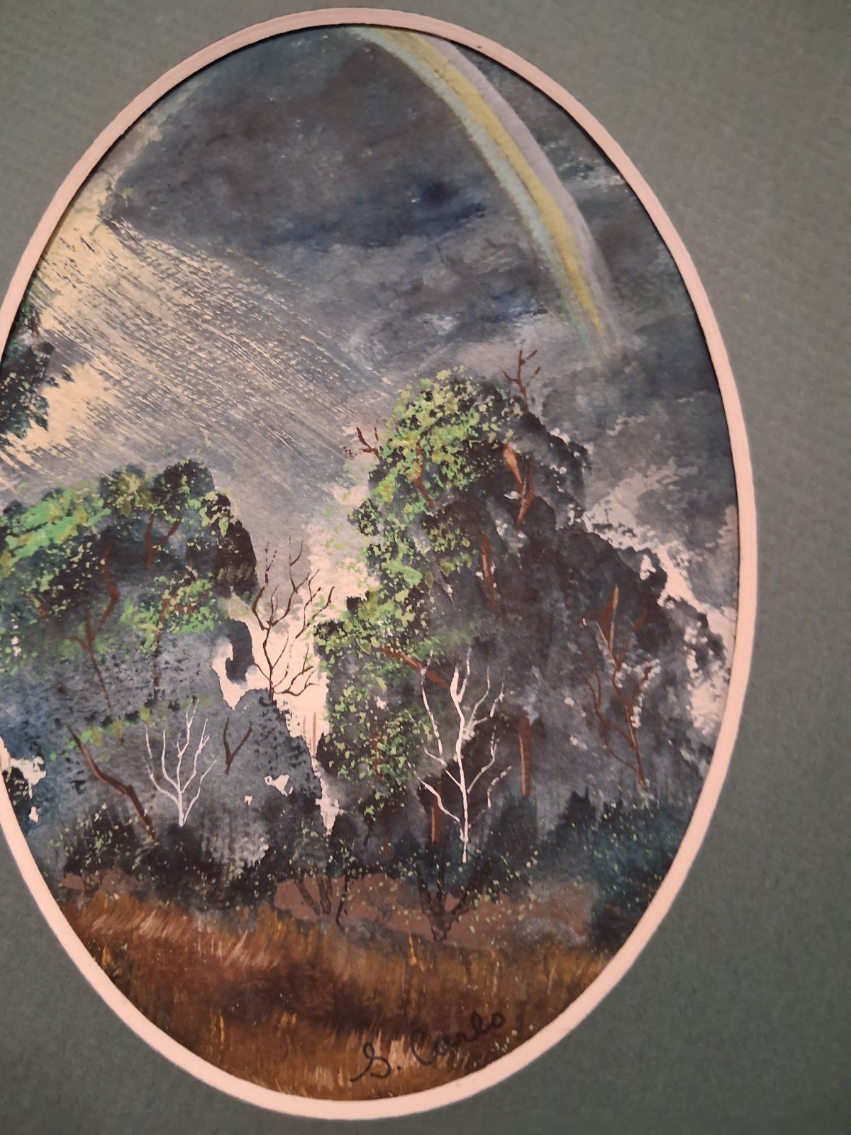 Carlos Signed Rainbow Watercolor Painting 9.5×7.5 On Paper Newly Framed