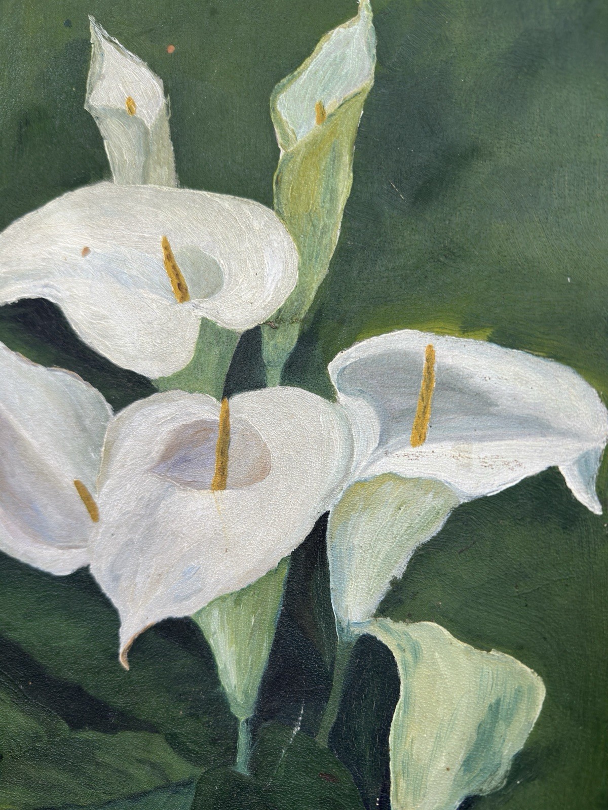 Vintage White Calla Lily Flowers Painting On Wood Framed Primitive Farmhouse Art