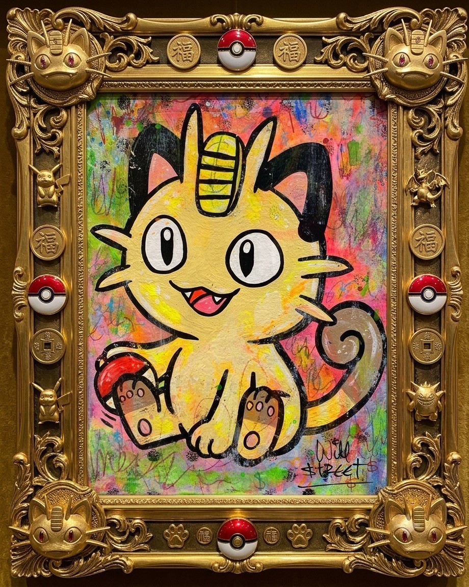 WILL STREET original 10×8 canvas painting/ Pokémon art meowth banksy pikachu