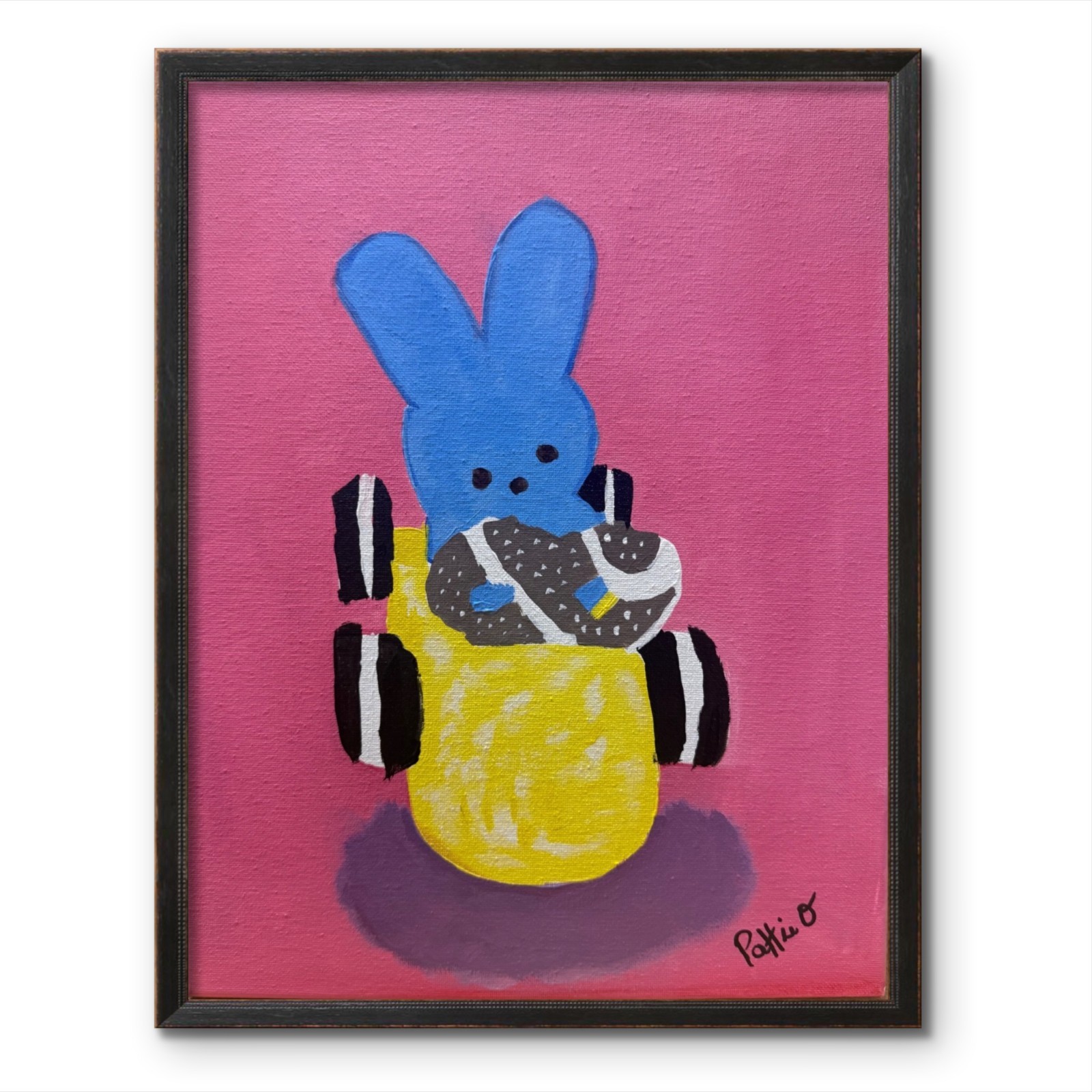 Peeps Easter Bunny Snack Original 14×11 Whimsical Pop Folk Art Painting Canvas