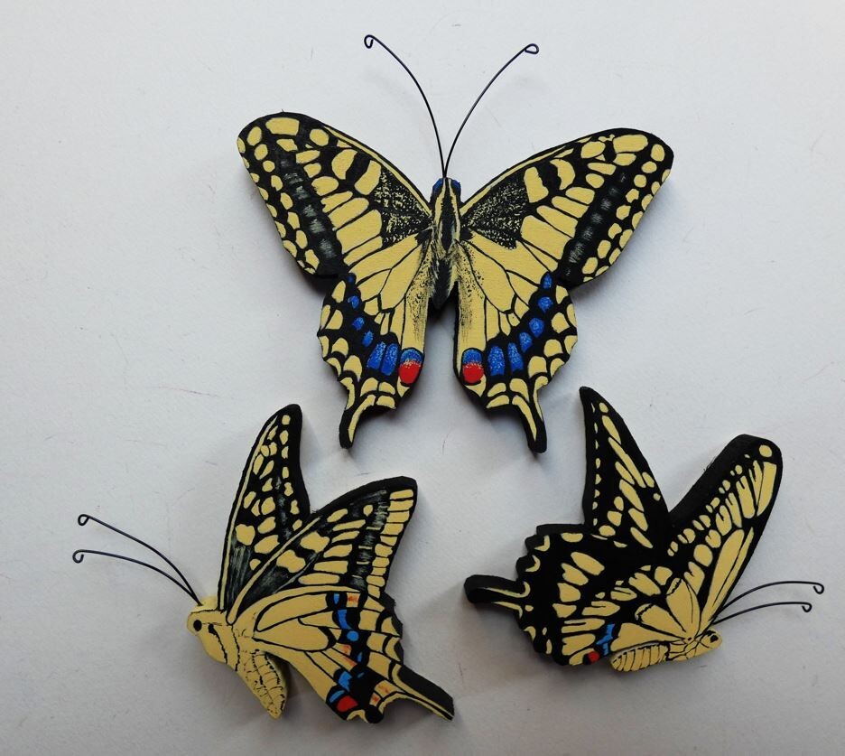 Hand Painted Three Swallowtail Butterfly Wood Cut-Outs For Wall Art By Phyllis
