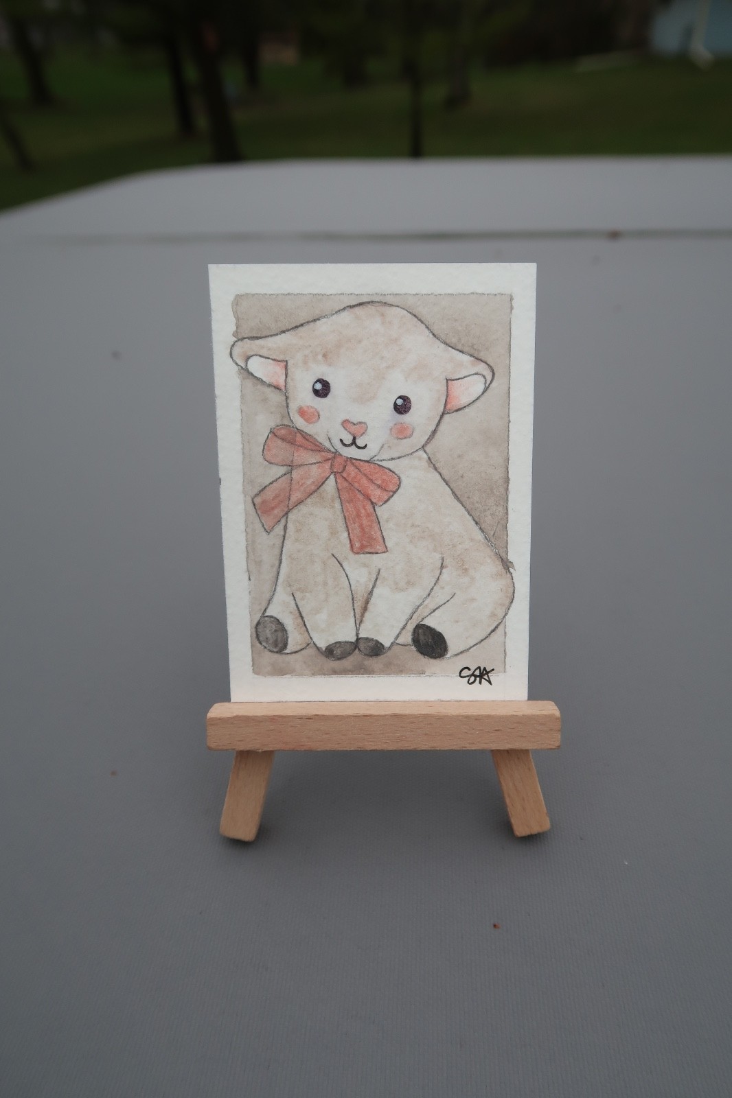 Original Lamb ACEO – Cute Sheep Miniature Painting – Whimsical Nursery Cottage