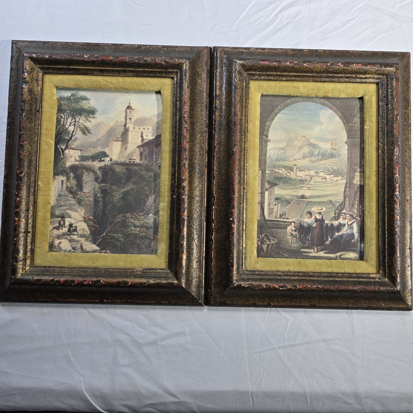 19th Century Hand Painted Litho Watercolors Framed