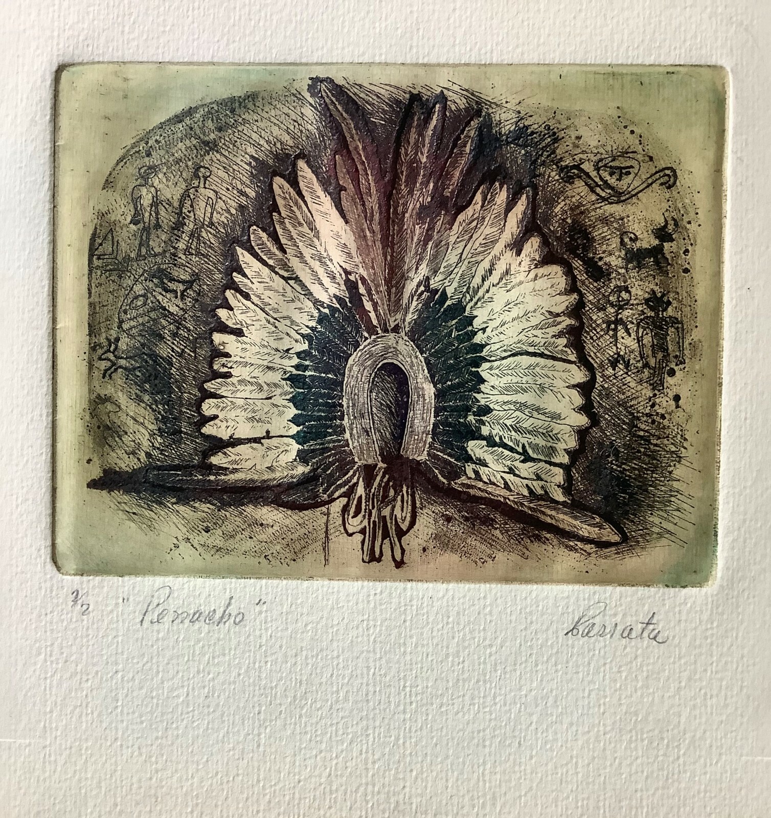 Parrata. Chalcography. Penacho, ca 1975. Original signed. Numbered
