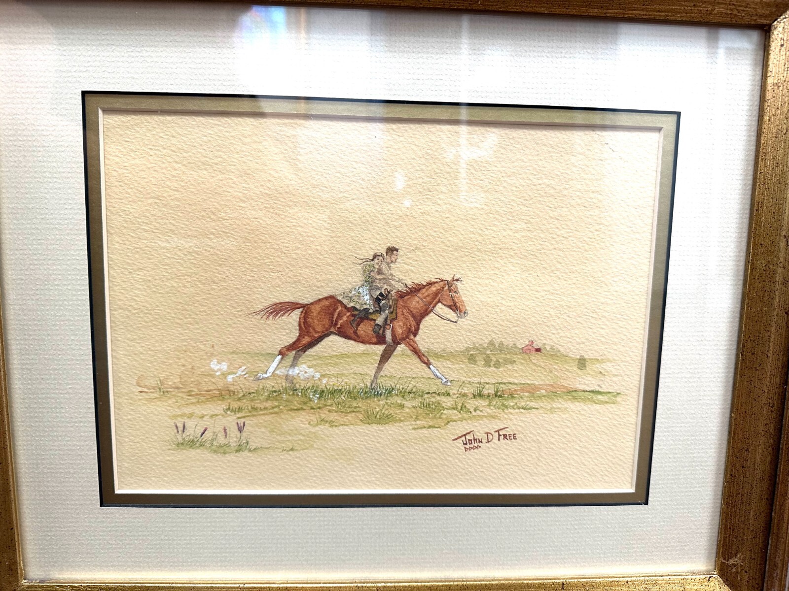 JOHN D. FREE Osage Native Western Artist Watercolor Original Horse Painting
